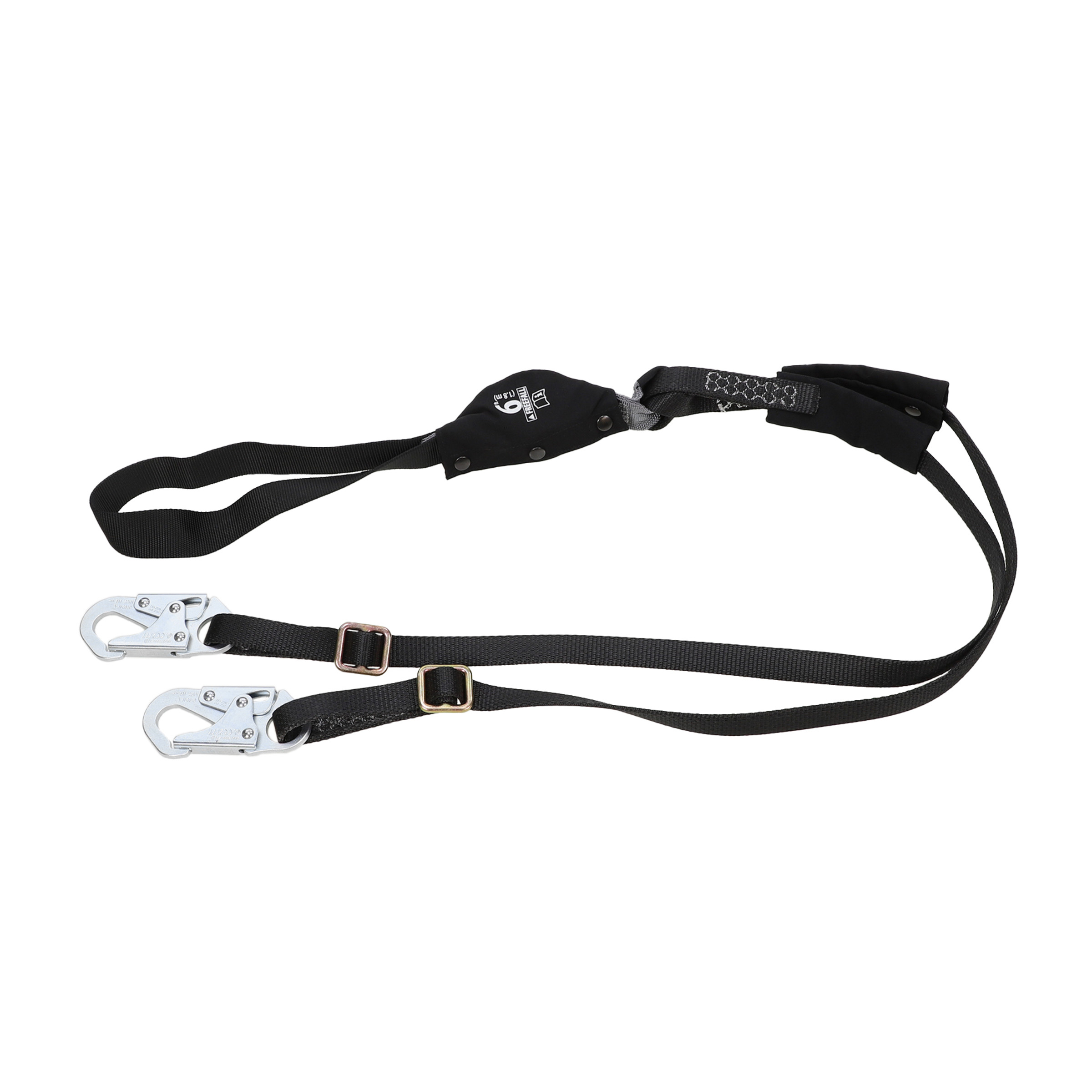 V-Series utility twin-leg adjustable energy absorbing lanyard, 6',36C small snaphooks, ANSI Z359.13-2013